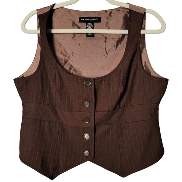 New York & Company Women Brown Y2K Pinstripe Office Career Suit Layering Vest 12 - Picture 1 of 8
